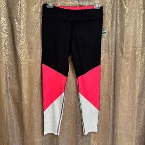 Material Girl Juniors Large Hot Pink Black White Colorblock Athletic Leggings NW